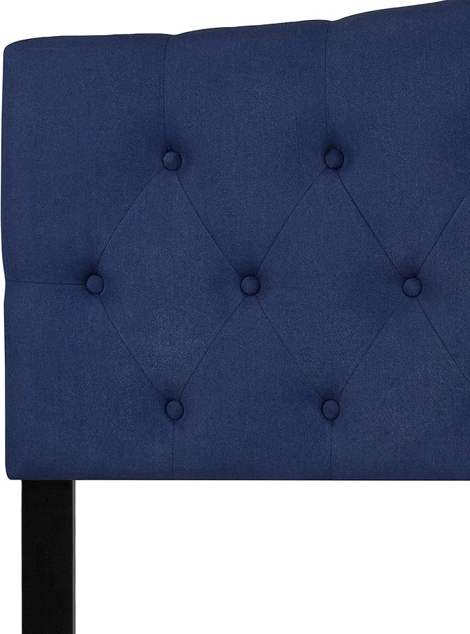 EMMA + OLIVER Tufted Upholstered Queen Size Headboard in Navy Fabric