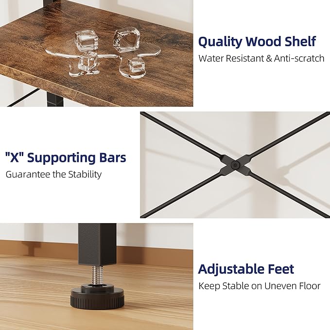 Bookshelf with Wall Clock, Triple Bookcase with Open Display Shelves, Industrial Style Book Shelves, Modern Display Shelf for Living Room, Bedroom, Home Office, Rustic Brown