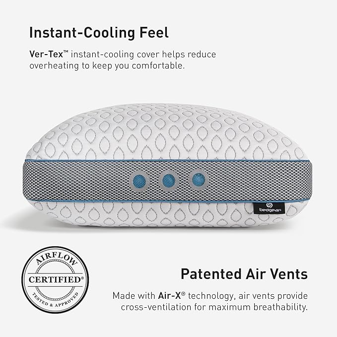 Bedgear Frost Performance Pillow - Size 1.0 - Cooling Bed Pillow for Hot Sleepers - Medium Firmness Pillow for All Sleep Positions, Hypoallergenic, Washable & Removable Cover - 20" W x 26" L x 5.25"H