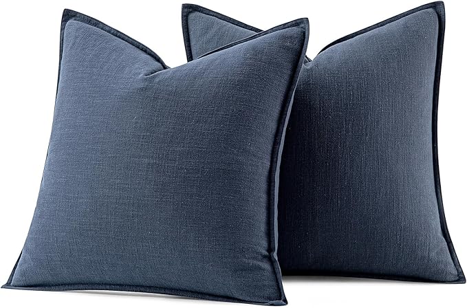 MIULEE Decorative Linen Pillow Covers 20x20 Inch Indigo Blue Boho Farmhouse Neutral Couch Throw Pillows for Bed Pack of 2 Accent Coastal Modern Pillowcase Summer Sofa Livingroom Home Decor