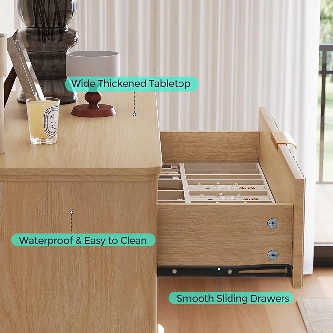 LINSY HOME Fluted Dresser for Bedroom with 5 Drawers, 46" Tall Chest of Drawers, Mid Century Modern Dresser with Metal Handle, Wood Closet Storage Cabinet for Living Room, Hallway, Oak