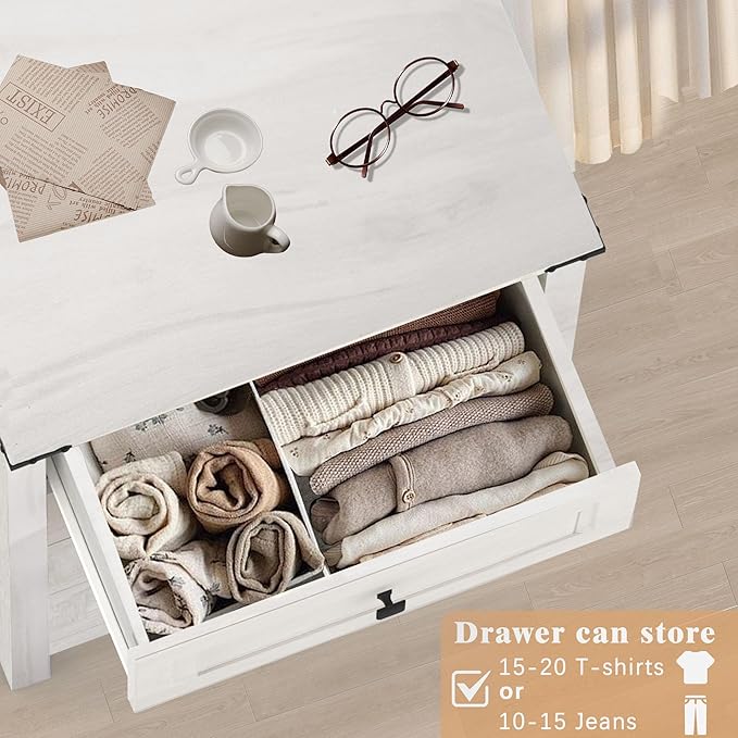 Farmhouse 4 Drawer Dresser for Bedroom, 24" Wide Wood Dresser with Metal Handle for Bed Room, Hallway, Light Beige Rustic Oak