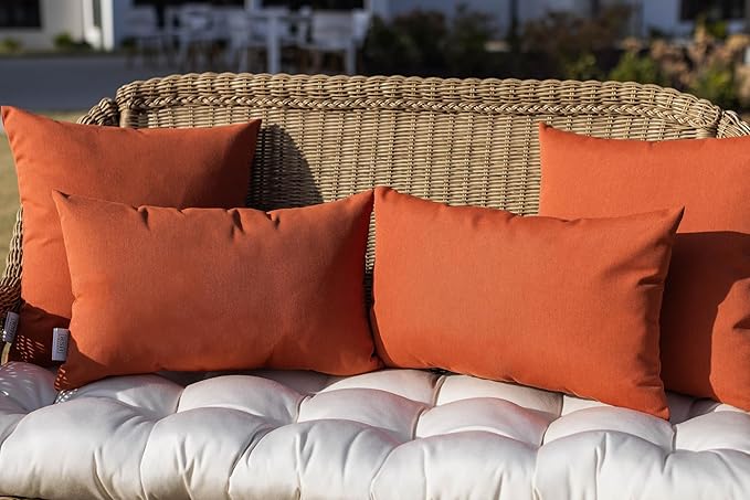 RSH DECOR: Sunbrella Square Throw Pillows Set of 2 | 17" x 17" | Water and Fade-Resistant Performance Fabric | Outdoor Pillow Covers with Down-Alternative Inserts | Canvas Rust