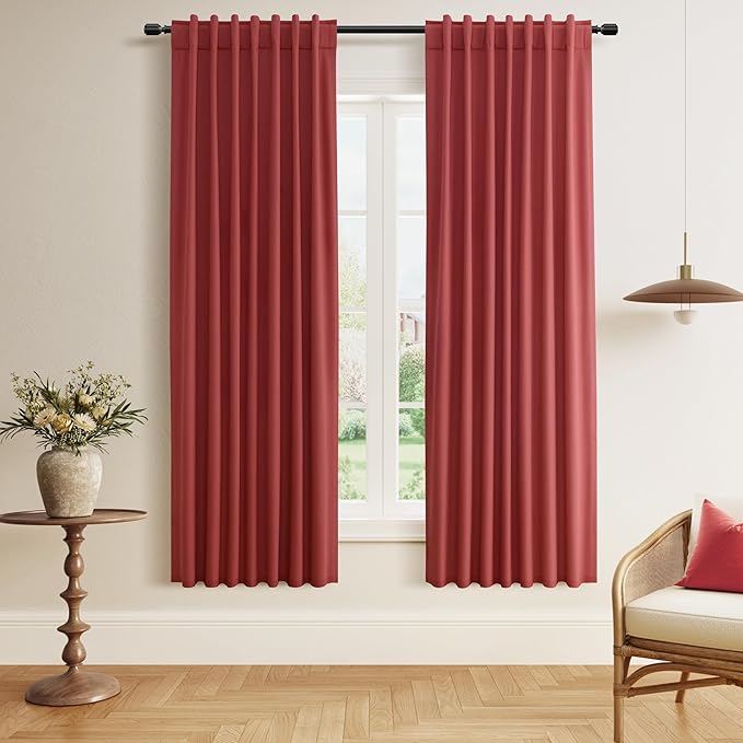 Guken Red Blackout Curtains 72 Inch Length 2 Panels Set for Living Room Bedroom Back Tab Thermal Insulated 100% Black Out Linen Drapes Room Darkening Window Curtains 72 Inches Long