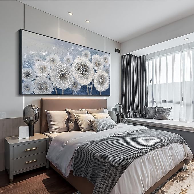 Pogusmavi Dandelion Wall Art Modern Wall Decor Botanical Wall Art Framed Artwork for Walls Office Artwork Wall Pictures for Bedroom Canvas Wall Art for Living Room 30x60 Black Framed