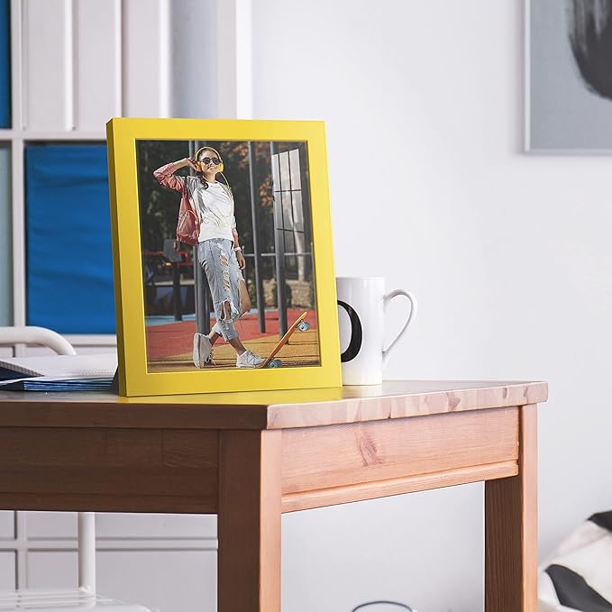 Renditions Gallery 8x10 inch Picture Frame High-end Modern Style, Made of Solid Wood and High Definition Glass Ready for Wall and Tabletop Photo Display, Yellow Frame