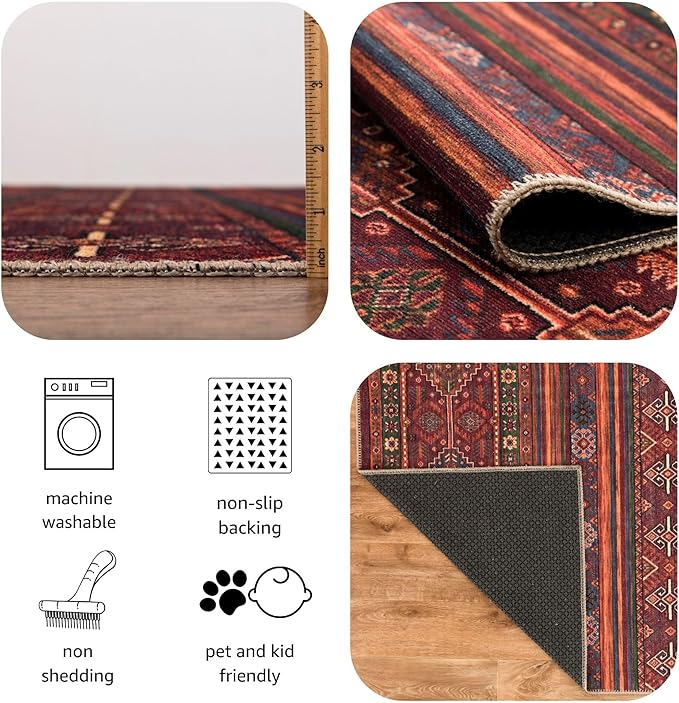 Keen Home Design 2x10 Rug - Machine Washable Runner with Non-Slip Backing, Ideal for Hallway, Entryway, Kitchen, Laundry Room - Vintage, Easy Clean, Durable, Low Pile Rug - (2'6" x 10')