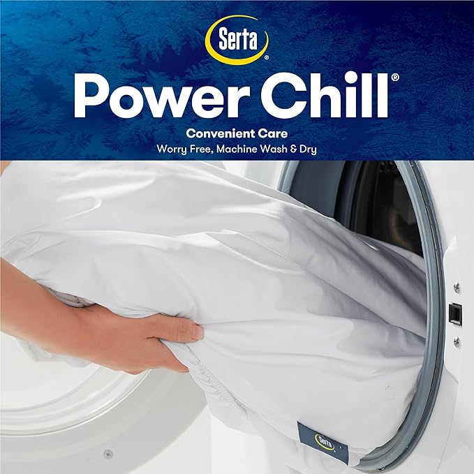 Serta Power Chill Cooling Twin Mattress Pad, Elastic Fitted Mattress Protector, Soft and Breathable Pillow Top Cover, 18" Deep Pockets for Secure Fit, Machine Washable, White