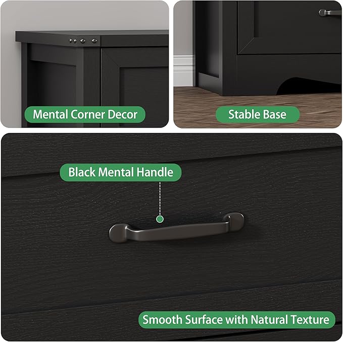 Dresser for Bedroom with 7 Drawers, 48" Wide Wood Chest of Drawers with Deep Drawers & Mental Handle, Modern Dresser TV Stand, Wooden Closet Storage Organizer for Living Room, Hallway, Entryway, Black