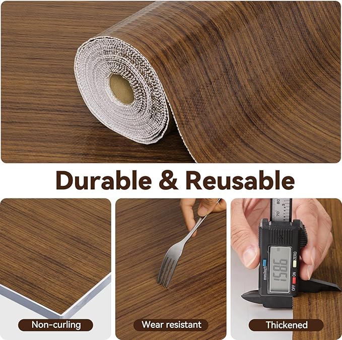 Drawer Shelf Liner for Kitchen Cabinets, Non Adhesive Slip Resistant Shelf Paper Easy to Clean, Strong Grip Thickened Waterproof Washable Mats for Pantry Shelves, Cupboard, Wood Grain, 17.5 in x 10 FT