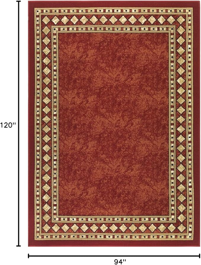 Antep Rugs Alfombras Modern Bordered 8x10 Non-Skid (Non-Slip) Low Profile Pile Rubber Backing Indoor Area Rugs (Maroon Beige, 7'10" x 10')