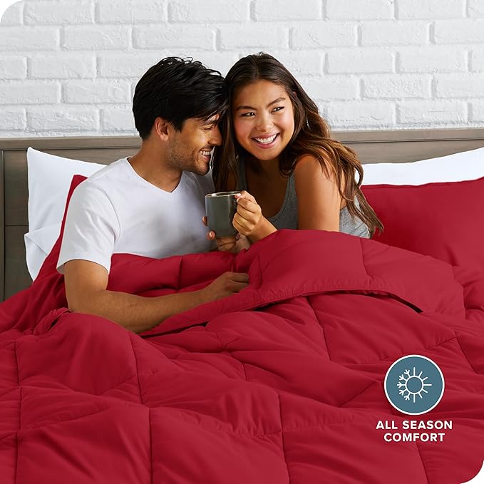 Bare Home Comforter Set - Oversized Queen Size - Ultra-Soft - Goose Down Alternative - Premium 1800 Series - All Season Warmth (Oversized Queen, Red)