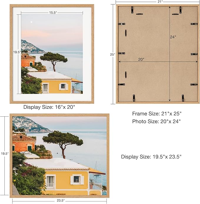 Axeman 20x24 Frame | Solid Oak Wood 20 x 24 Picture Frame With Mat for 16x20 | 24x20 Wood Poster Frame | Tempered Glass and Hanging Hardware Included Home Wall Decor Art Hanging Frame | Natural