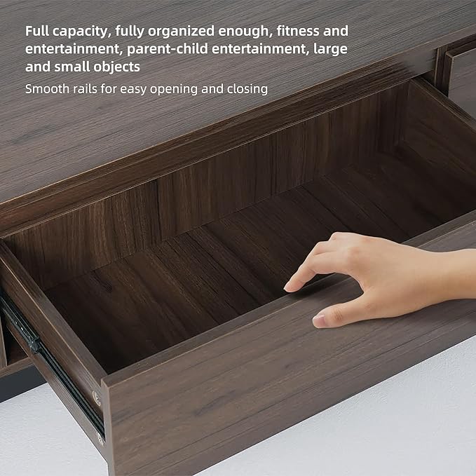 Mid-Century Modern Expandable TV Stand with 3 Drawers – Adjustable Entertainment Center for Living Room & Bedroom (79" to 130"), Stylish Black Walnut Media Console