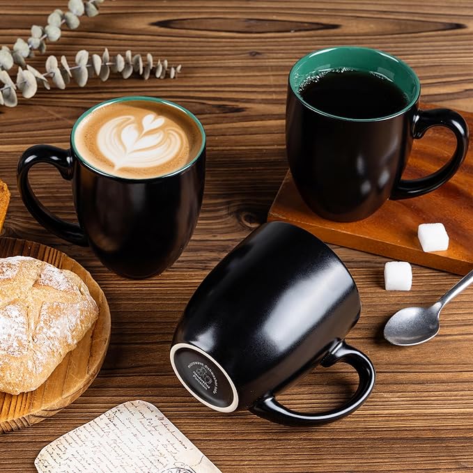 GBHOME 12oz Coffee Mugs Set of 6, Large Ceramic Coffee Mugs for Man, Woman, Dad, Mom, Modern Coffee Mugs Set with handle for Tea/Latte/Cappuccino/Milk/Cocoa. Dishwasher&Microwave Safe,Green