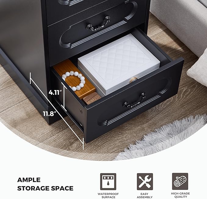 LIDYUK 3 Drawer Dresser for Bedroom Farmhouse Black Wood Chest of Drawers Bedroom Dresser with Charging Station, Rustic Small Drawers Dressers Nightstand Wooden Closet Storage Cabinet, Living Room