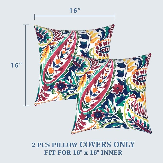 LVTXIII Outdoor Throw Pillow Covers 16 x 16 Inch, Covers ONLY Modern Cute Pattern Decorative Square Toss Pillow Case Pack of 2 for Home Patio Garden Sofa Bed Furniture, Vigour Paisley