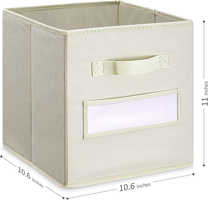 artsdi 11 Inch Storage Cube,Storage bin (Set of 10) Foldable Fabric Cube Storage Bins with 10 Labels Window Cards & a Pen,Baskets Containers for Shelves,Closet Organizers Box,cube storage,Beige