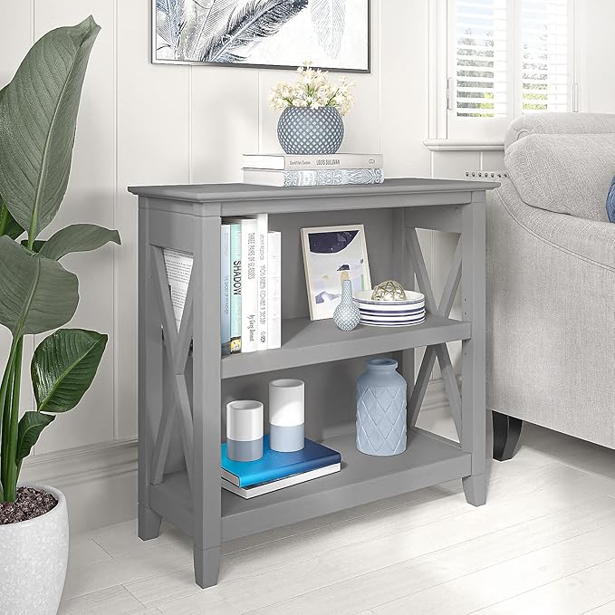 Bush Furniture Key West Small 2 Shelf Bookcase in Cape Cod Gray, Compact Home Organizer, Vertical Storage Solution, Bookshelf for Office or Living Room