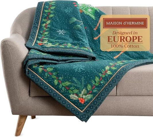 Maison d' Hermine Throw Blanket for Couch Lightweight Soft Warm Breathable Cotton Throw Blankets for Bed Girls Boys Women Men Gifts Sofa Travel Living Room Chair Bedding (50"x60", Hygge Christmas)