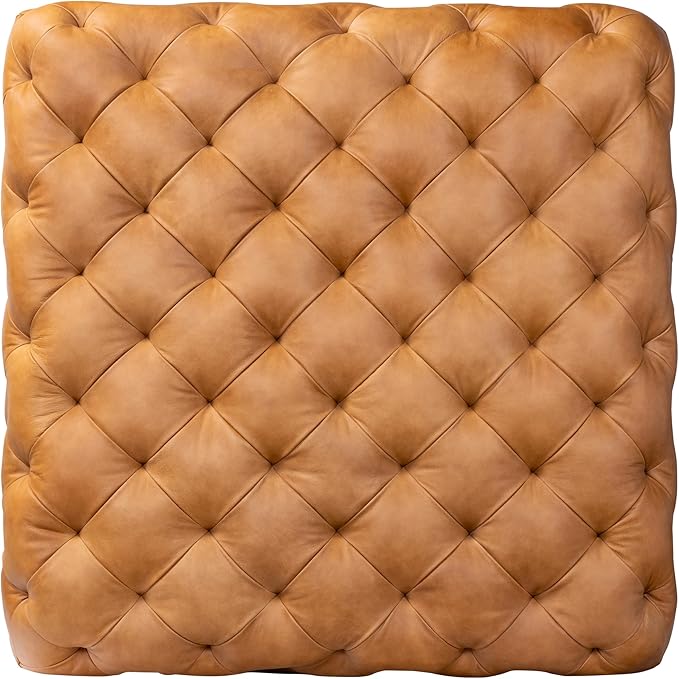 POLY & BARK Turin Ottoman with Wood Legs in Cognac Tan