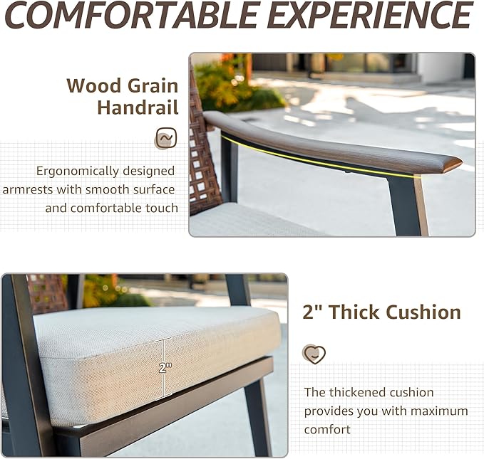 NATURAL EXPRESSIONS 7 Piece Patio Dining Set for 6 Outdoor Furniture Set, Rattan Wicker Chairs with Cushions and 65” Large Dining Table with 1.65'' Umbrella Hole for Patio, Garden, Porch, Pool, Beige