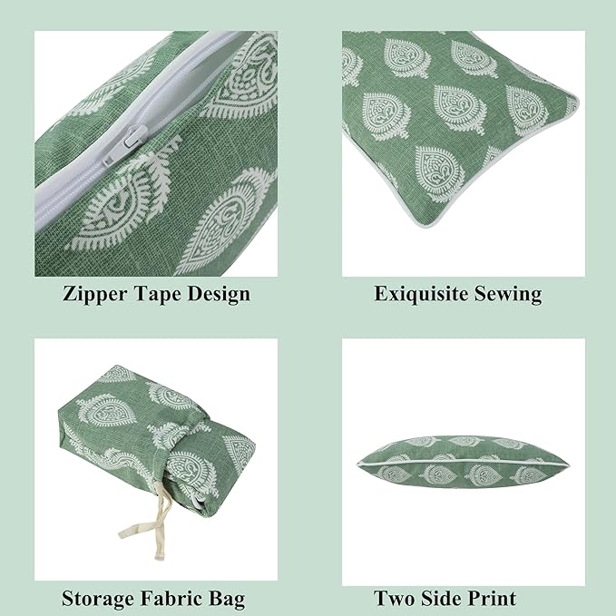 FUNHOME Outdoor Indoor Lumbar Pillow Covers ONLY, Water-Repellent Patio Lumbar Cushion Cases 12” x 20”, Decorative Throw Pillowcase Shell for Couch Patio Garden Furniture Use -Fair Green