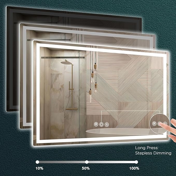 LED Mirror for Bathroom 36"x 60" with Frontlit and Backlit, Anti-Fog Mirror with Lights, Stepless 3 Colors Temperature & Dimmable Bathroom Mirror