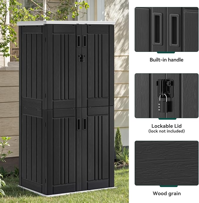YITAHOME Outdoor Tall Storage Cabinet with 4 Shelves, Waterproof Resin Vertical Tool Shed, Lockable 30 cu. ft. Storage Shed for Patio, Garden, Yard, Dark Gray