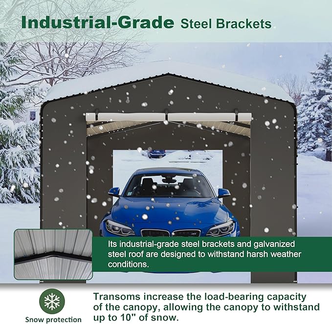 Metal Carport Kit 10x15 FT Heavy Duty Galvanized Garage Shed for Car Truck Boat Outdoor All Weather Sunshade Canopy Tent Car Shelter with Tarpaulin Sidewalls Enhanced Base Sloped Top