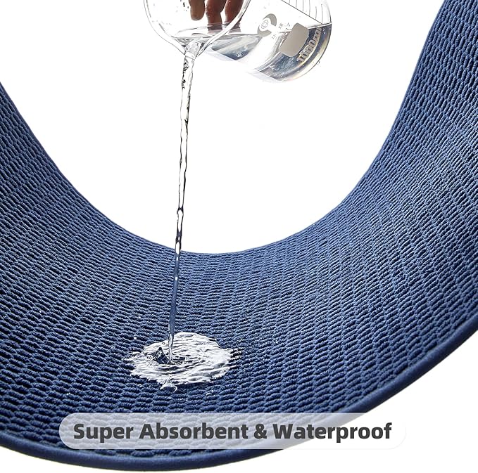 Chenille Bath Rug Description Hide U Shape Non Slip Super Absorbent Washable Thin Quick Dry Low Pile Mat Navy Blue 20"x24"