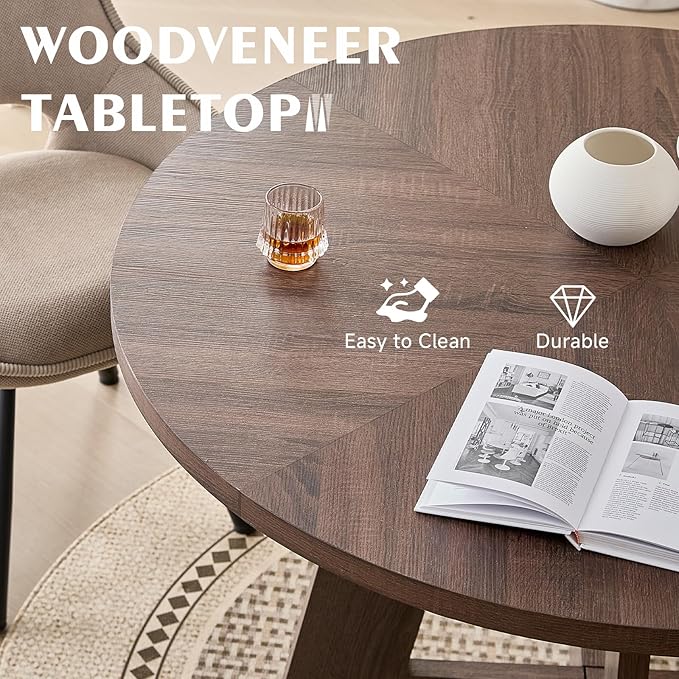 47" Round Dining Room Table Set for 4, [Fanned Base] [1.38" Thick Top] Wood Kitchen Table with 4 Swivel Dining Chairs