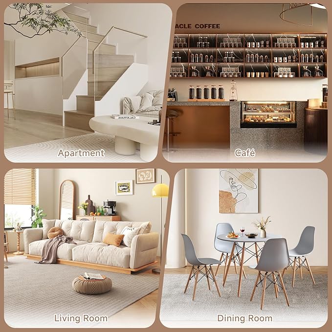 31.5'' 5 Piece Round Dining Table Set for 4, Mid-Century Modern Table with Chairs, Space Saving, Plastic Seats, Wood Legs, Circle Dinner Table for Kitchen, Home, Apartment, Gray