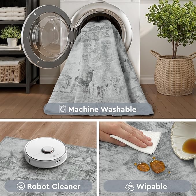 tchdio Area Rug 5x7 Grey Rugs for Living Room- Abstract Soft Living Room Rug-Non Slip Carpet-Machine Washable Rug for Bedroom Dining Room Home Office Modern Rugs Light Grey/Brown/Beige