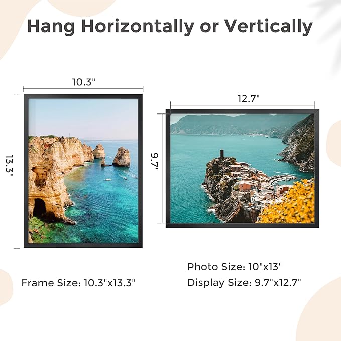 10x13 Metal Picture Frame - Black Aluminum Picture Frame with Real Glass, Wall Mounting Horizontally or Vertically, Simple and Elegant Decor for Wall Gallery Poster Photo 13x10 Frame, Black