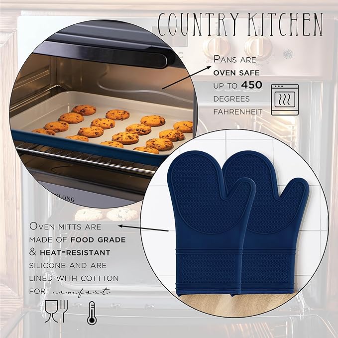 Country Kitchen Nonstick Stackable Bakeware Set - Durable, Easy Release Baking Set, Denim, 13 Pcs