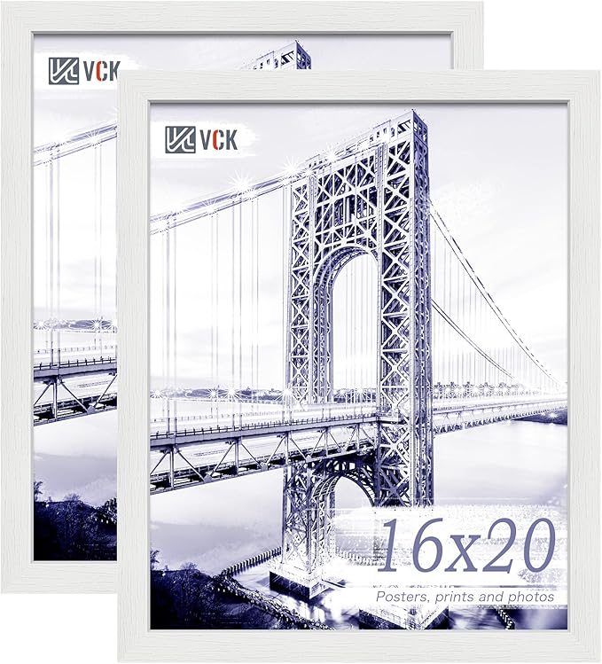 VCK 16x20 Poster Frame with Exclusive White Woodgrain, Solid Wood Picture Frames for Wall - 2 pack