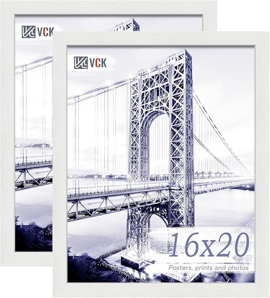 VCK 16x20 Poster Frame with Exclusive White Woodgrain, Solid Wood Picture Frames for Wall - 2 pack