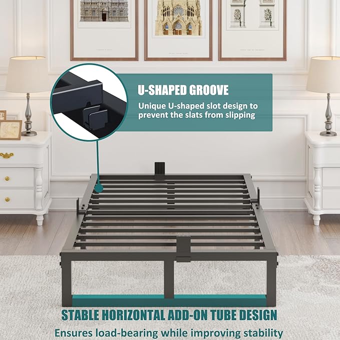 10 inch Twin Bed Frame,3500 lbs Heavy Duty Metal Platform, Steel Slats Support/No Box Spring Needed/Noise Free/Non-Slip/Easy Assembly