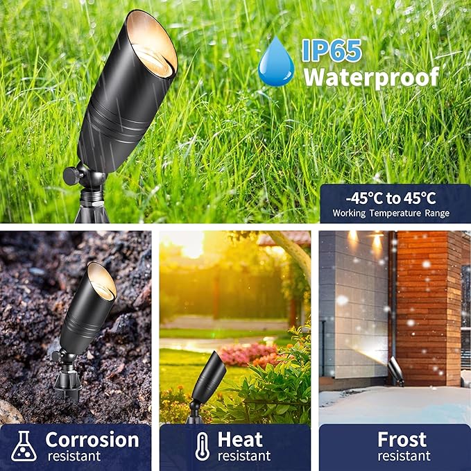 Black Brass Landscape Lighting Kit (12-Pack Spotlights) with 300W Low Voltage Transformer and Mechanical Timer and 250FT Wire and 50Pack Connectors for Outdoor Garden Patio