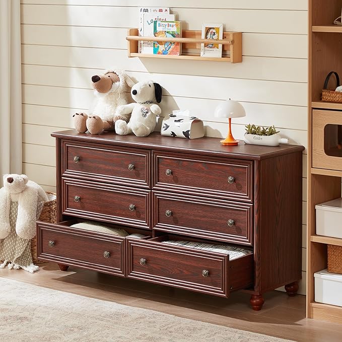 Dressers & Night Stand Set of 3, Wood 54'' Wide Dresser & 18'' Chest of Drawers, Roman Column 2 & 3 Drawer Nightstand Set of 2, Furniture 6 Drawer Dresser Suites for Bedroom Living Room, Hallway, Home