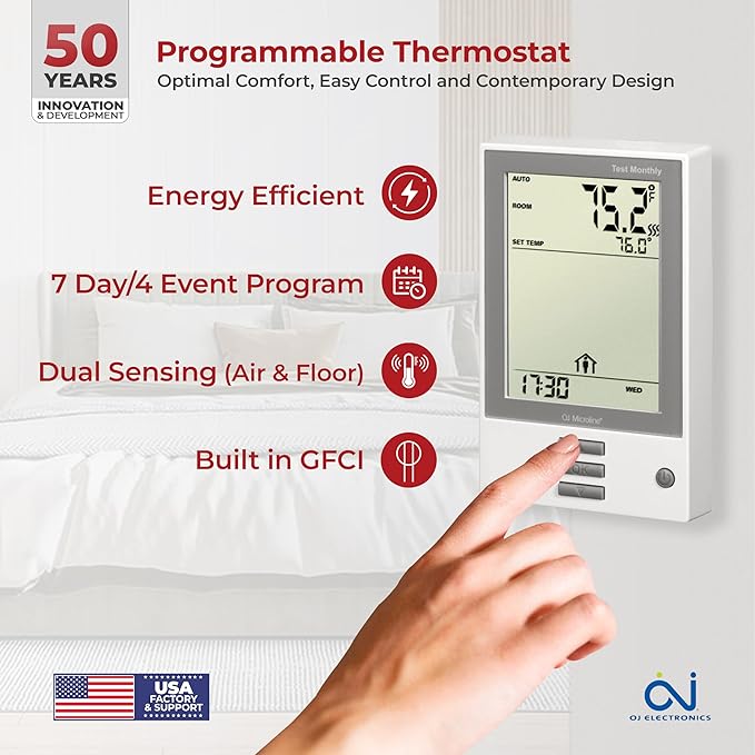 150sqft Floor Heating Cable Kit - 120v Heated Flooring Kit - Heated Flooring System Includes UDG Programmable Thermostat w/GFCI, Radiant Floor Heating Cable, Strapping, Sensor & Alarm