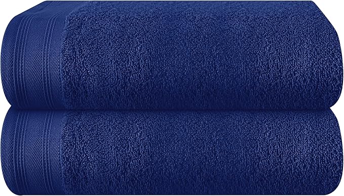 Cotton 2 Pack Oversized Bath Towel Set 28x55 inches, Large Bath Towels, Ultra Absorbant Compact Quickdry & Lightweight Towel, Ideal for Gym Travel Camp Pool - Navy Blue