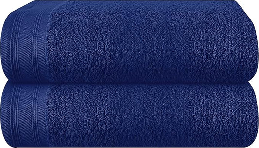 Cotton 2 Pack Oversized Bath Towel Set 28x55 inches, Large Bath Towels, Ultra Absorbant Compact Quickdry & Lightweight Towel, Ideal for Gym Travel Camp Pool - Navy Blue
