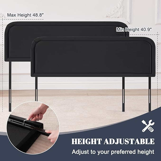 Velvet Fabric Headboard for King Size Bed, Upholstered King Headboard Only, Dorm Headboards from 41” to 49” Height, Sturdy and Durable Solid Wood Bed Head Board, Black