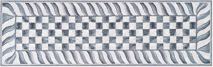 MACKENZIE-CHILDS Washable Rug, Decorative Indoor Rug, 2'6" x 8', Sterling Check