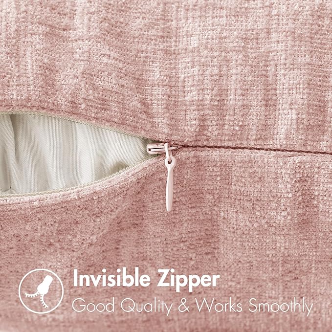 MIULEE Pack of 2 Couch Valentines Throw Pillow Covers 18x18 Inch Soft Spring Pink Chenille Pillow Covers for Sofa Living Room Solid Dyed Pillow Cases