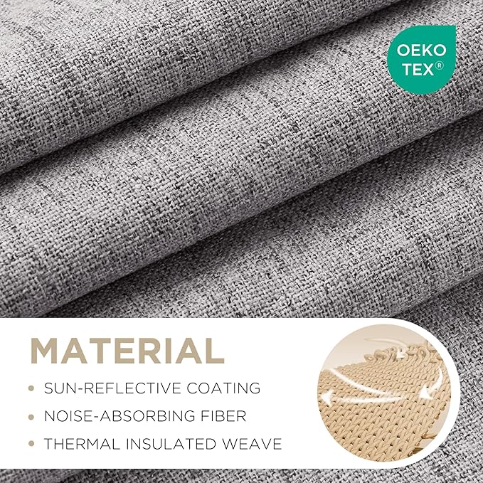 Joydeco 100% Blackout Curtains for Bedroom - Natural Linen Curtains 52" W x 90" L Long, Thermal Insulated 2 Panels Light Grey. Room Darkening Light Blocking Drapes for Living Room