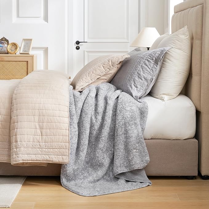 Cozy Bliss Ultra Soft Reversible Double Sherpa Sided Blanket, Fluffy Thick Warm Plush Fuzzy Blanket for Couch, Bed and Gifts (Mottled Grey, 60" x 80")