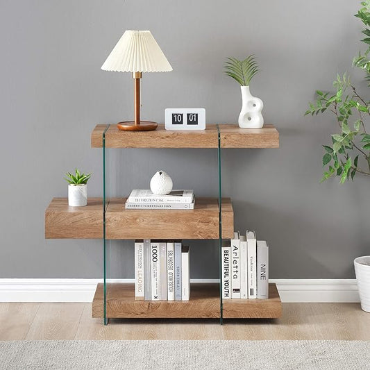 ivinta Glass Console Table with Storage Shelves, 3-Tier Modern Narrow Entryway Table with Hidden Drawer for Living Room Hallway or Entrance, 5104 (Brown, 39")